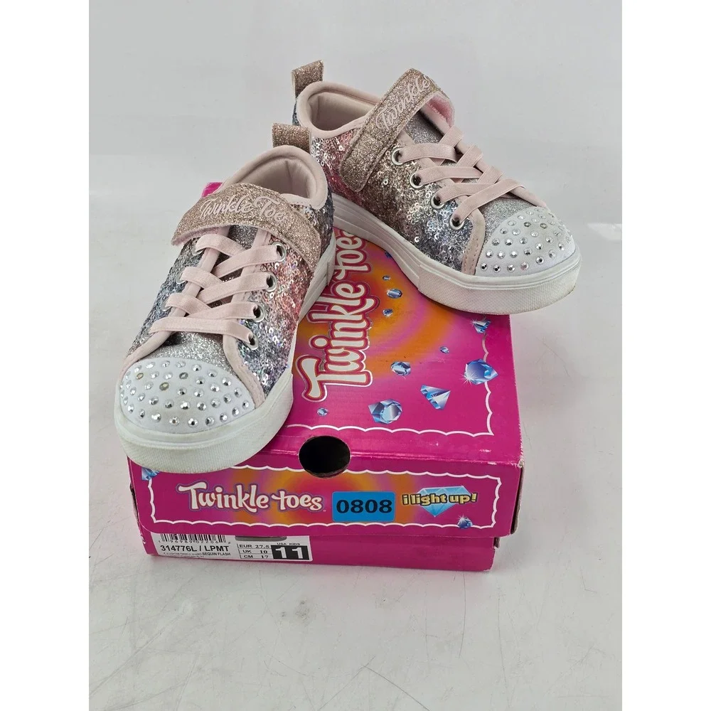 Skechers Twinkle Toes Sneakers Girls Size 11 Light Pink Multi Sequin - Excellent